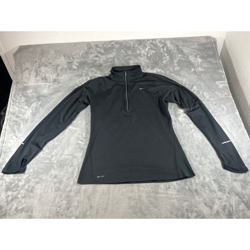 Nike Dri-FIT Quarter Zip Running Top Black Long Sleeve Pullover Mens Medium